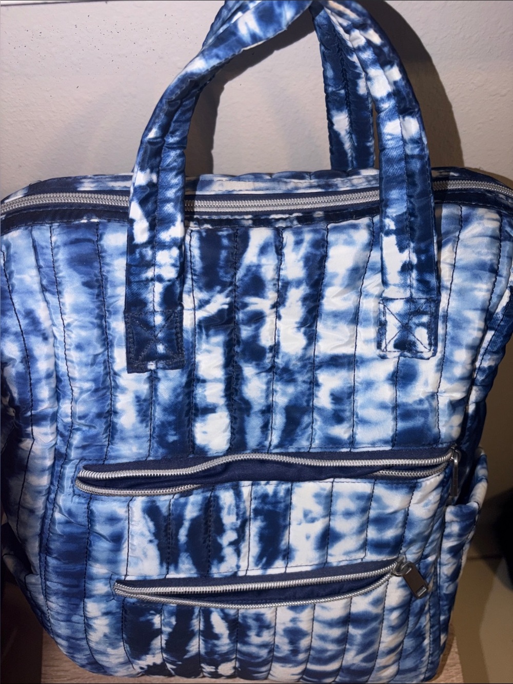 Quilted Tie-Dye Blue Women's Backpack Tote